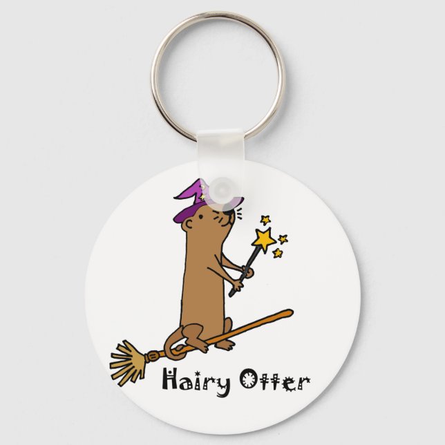 Funny Sea Otter Wizard Cartoon Key Ring (Front)