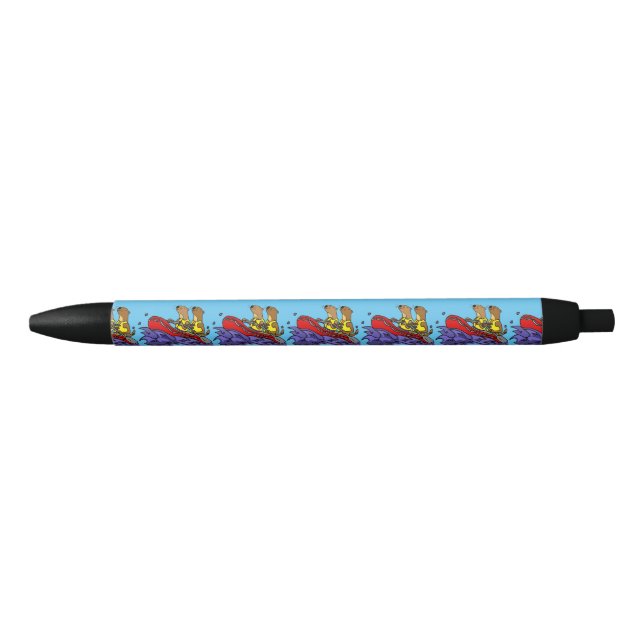 Funny Sea Otters River Rafting Black Ink Pen (Front)