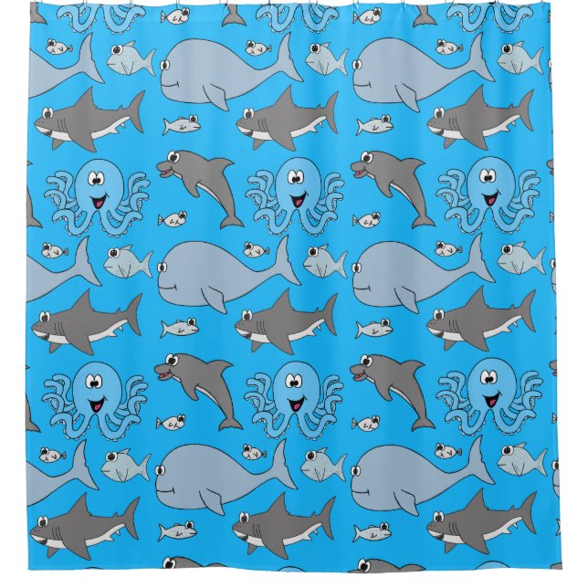 Funny Sea Pattern Octopus Shark Fish Dolphin Shower Curtain (Front)
