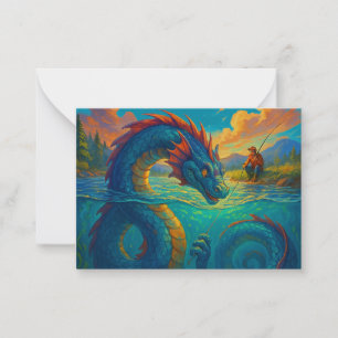 Funny sea serpent playing with a fisherman fantasy card