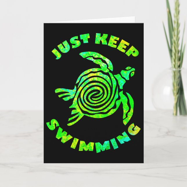 Funny Sea Turtle Just Keep Swimming Ocean Beach Va Card (Front)