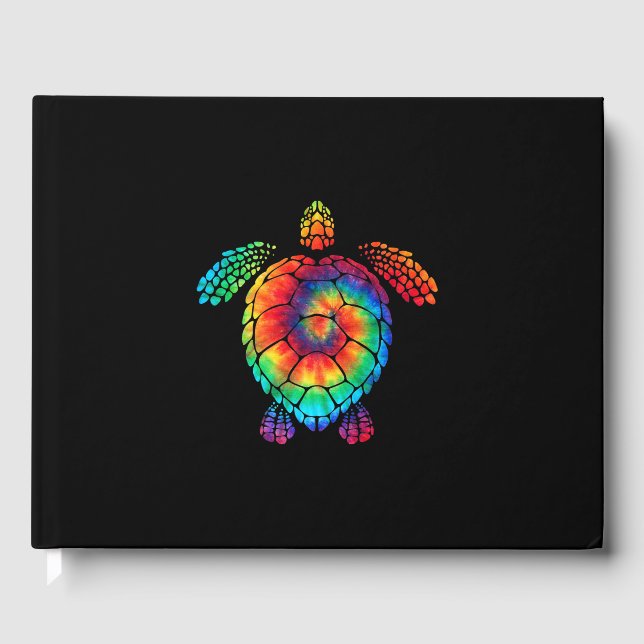 Funny Sea Turtle Ocean Tie Dye Rainbow Hippie Cost Guest Book (Front)