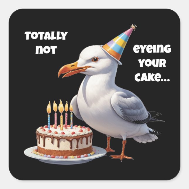 Funny Seagull Cake Joke – Totally Innocent! Square Sticker (Front)