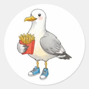 Funny Seagull Fries Sneakers Classic Round Sticker