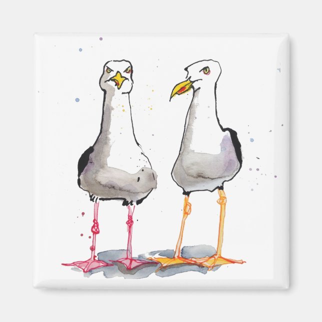 Funny seagull ink drawing - comical seagulls magnet (Front)