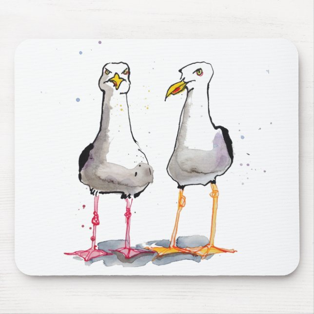 Funny seagull ink drawing - comical seagulls mouse pad (Front)