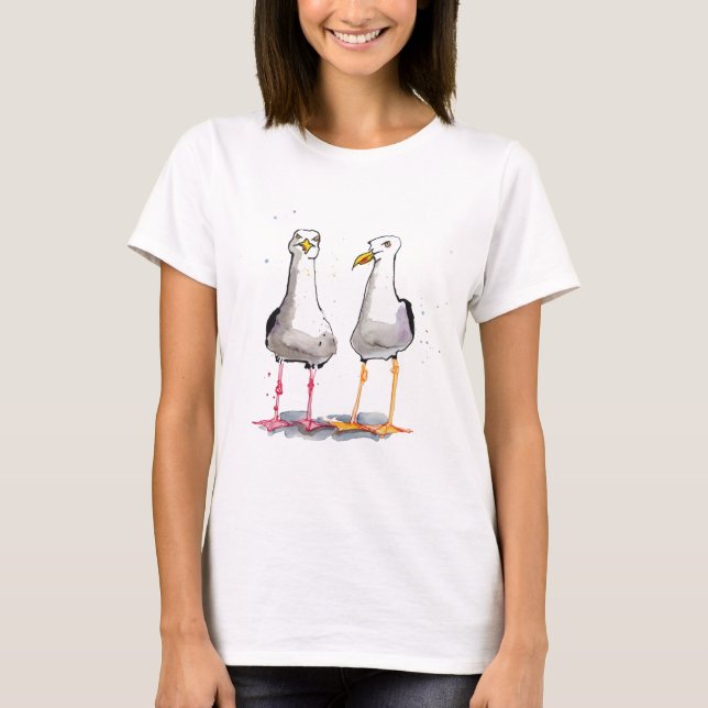 Funny seagull ink drawing - comical seagulls T-Shirt (Front)