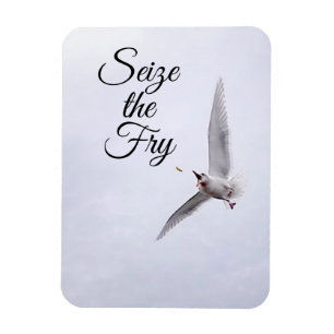 Funny Seagull Sea Bird Pun French Fry Carpe Diem Magnet