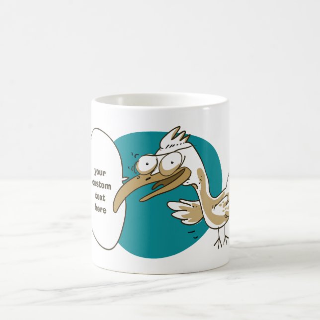 funny seagull speaking to us cartoon coffee mug (Center)