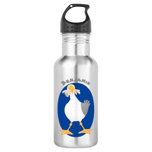 Funny seagull with French fries cartoon 532 Ml Water Bottle (Front)