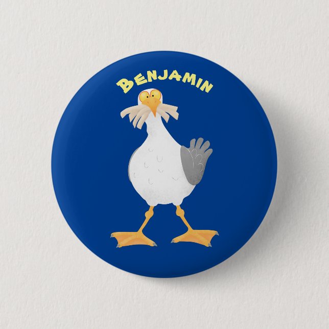 Funny seagull with French fries cartoon 6 Cm Round Badge (Front)