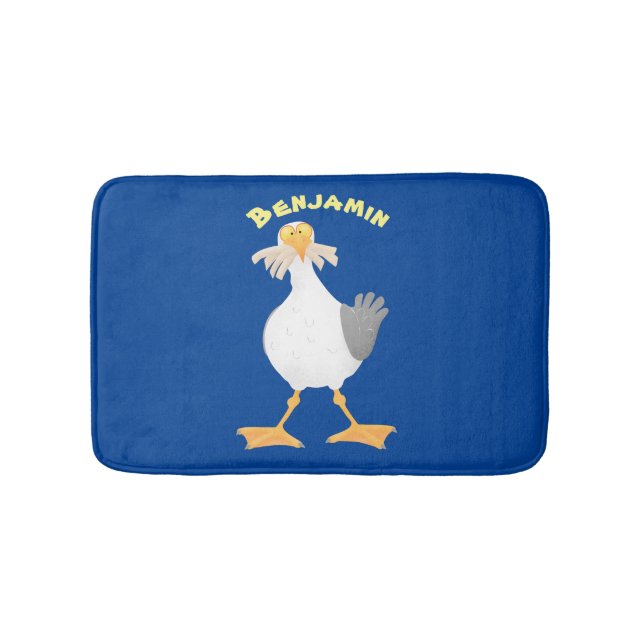 Funny seagull with French fries cartoon Bath Mat (Front)