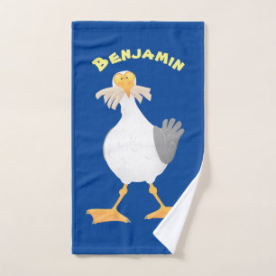 Funny seagull with French fries cartoon Bath Towel Set
