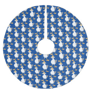 Funny seagull with French fries cartoon Brushed Polyester Tree Skirt