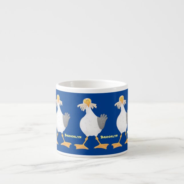 Funny seagull with French fries cartoon Espresso Cup (Front)