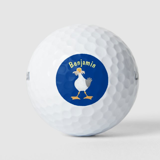 Funny seagull with French fries cartoon Golf Balls (Front)
