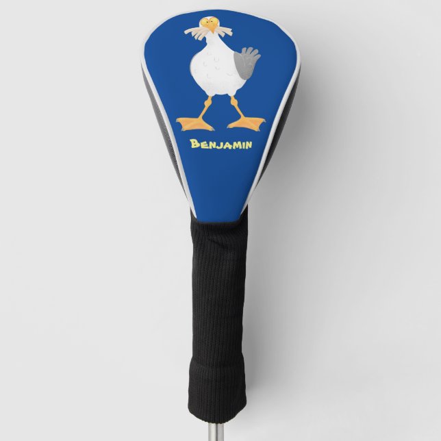 Funny seagull with French fries cartoon Golf Head Cover (Front)