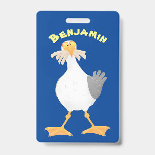 Funny seagull with French fries cartoon ID Badge