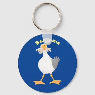 Funny seagull with French fries cartoon Key Ring