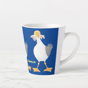 Funny seagull with French fries cartoon Latte Mug