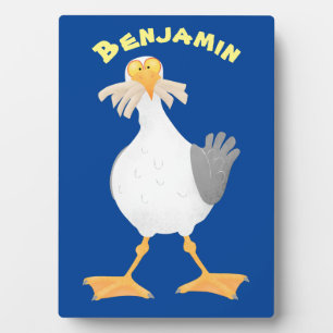 Funny seagull with French fries cartoon Plaque