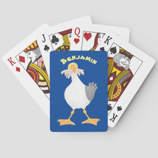 Funny seagull with French fries cartoon Playing Cards (Back)