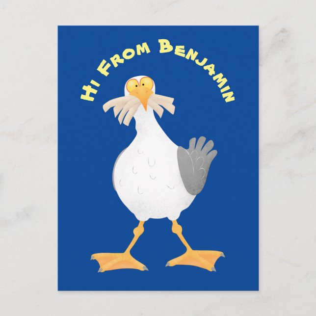 Funny seagull with French fries cartoon Postcard (Front)