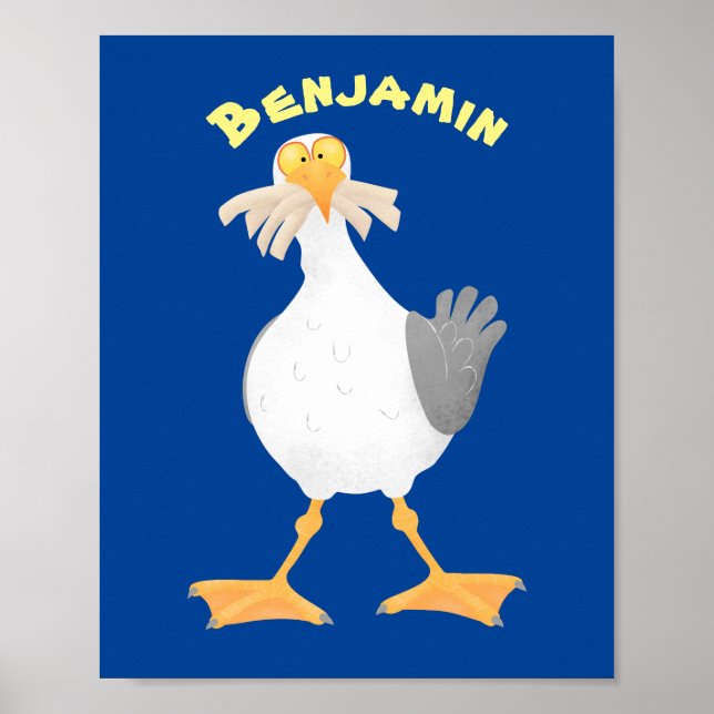 Funny seagull with French fries cartoon Poster (Front)