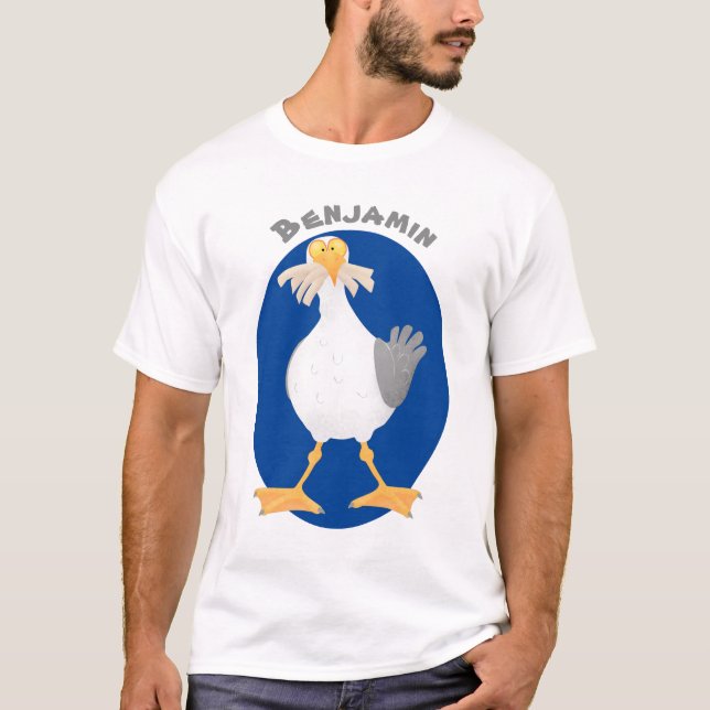 Funny seagull with French fries cartoon T-Shirt (Front)