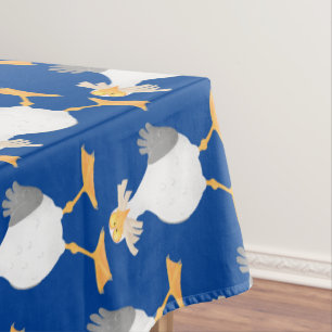 Funny seagull with French fries cartoon Tablecloth