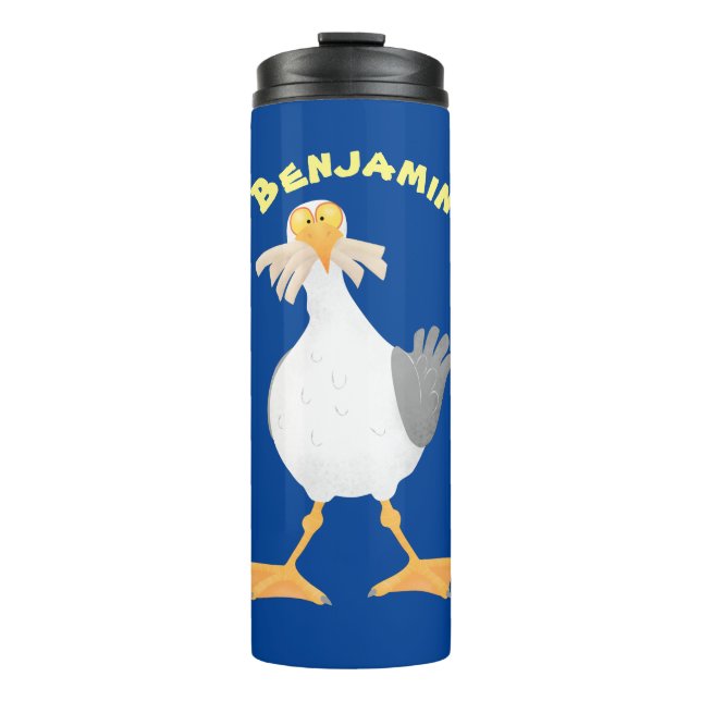 Funny seagull with French fries cartoon Thermal Tumbler (Front)