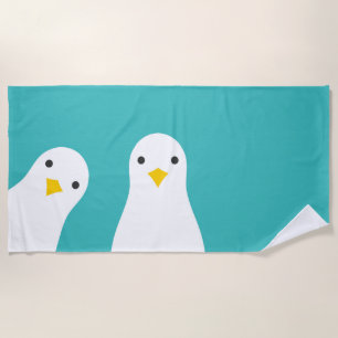 Funny seagulls illustration turquoise beach towel