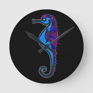 Funny seahorse round clock