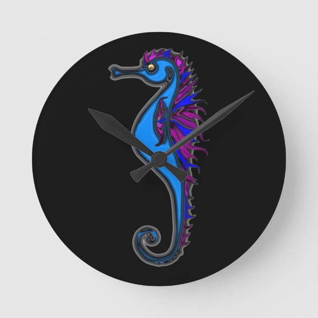 Funny seahorse round clock (Front)