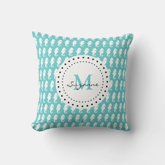 Funny Seahorses Monogrammed Cushion (Front)