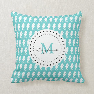 Funny Seahorses Monogrammed Cushion