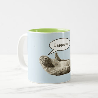 Funny seal of approval pun Two-Tone coffee mug