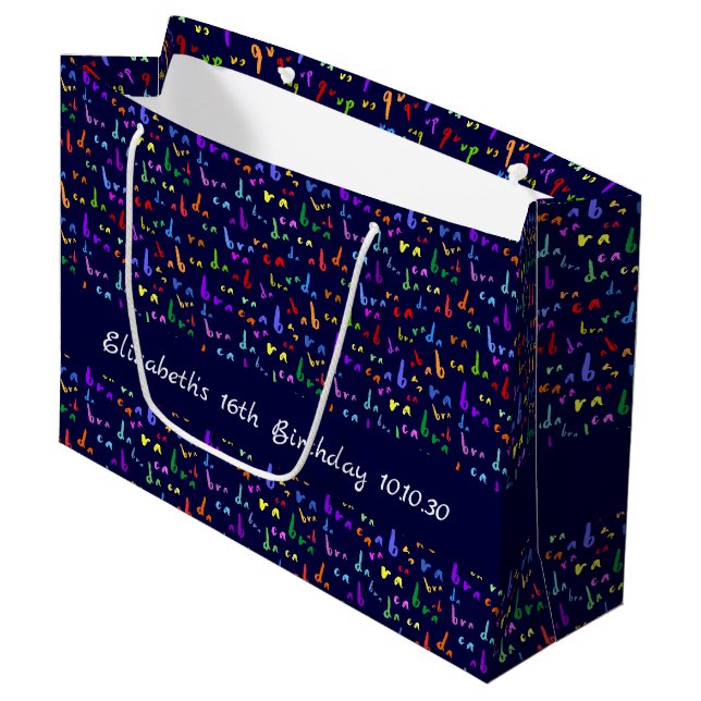 Funny Seamless Pattern Abracadabra Colourful Text Large Gift Bag (Front Angled)