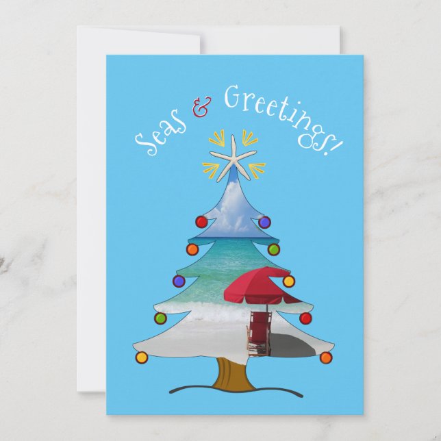 Funny Seas and Greetings Photo Beach Christmas Holiday Card (Front)