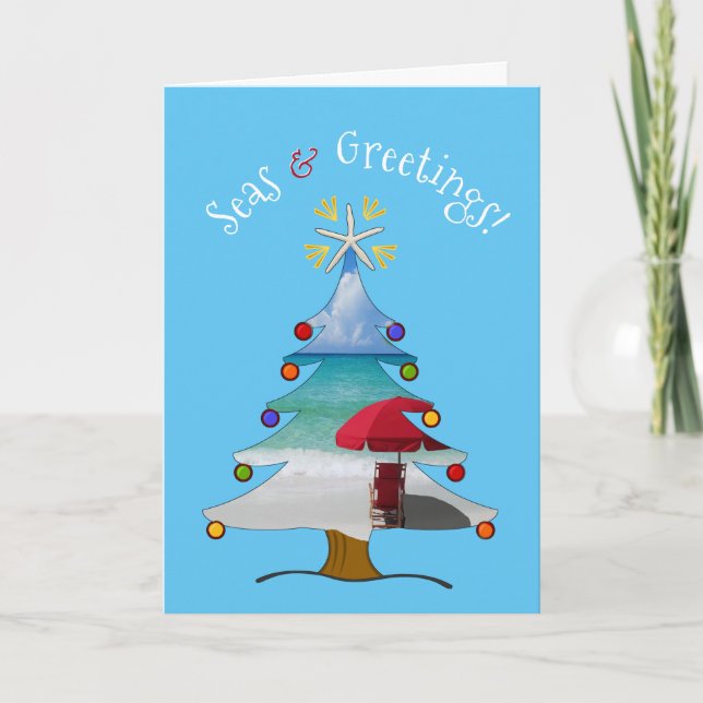 Funny Seas and Greetings Photo Beach Christmas Holiday Card (Front)