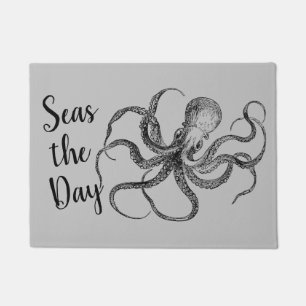 Funny Seas the Day vintage octopus kraken nautical Doormat