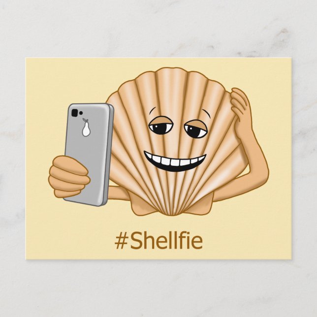 Funny Seashell Taking Cell Phone Shellfie Selfie Postcard (Front)