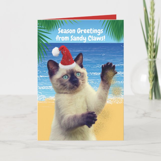 Funny Season's Greetings from "Sandy Claws" Cat Holiday Card (Front)