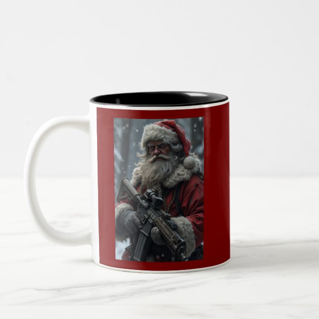 Funny Second Amendment Santa Claus Christmas Two-Tone Coffee Mug (Left)