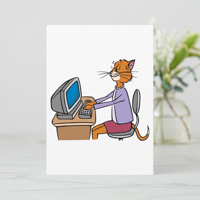 Funny Secretary Cat Cartoon Office Humour  Invitation (Creator Uploaded)