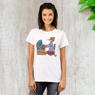 Funny Secretary Cat Cartoon Office Humour  T-Shirt