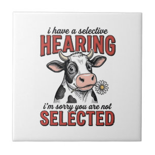 Funny Selective Hearing Cow Vintage Shirt Design_1 Ceramic Tile