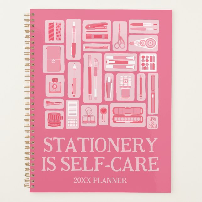 Funny Self-Care Quote Pink Art Supplies Planner (Front)