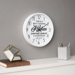 funny self cleaning kitchen word art clock