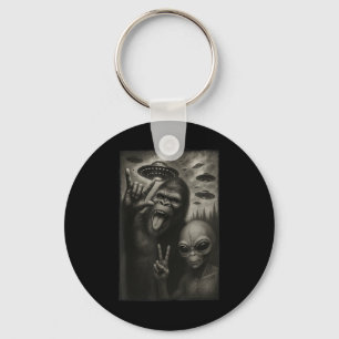 Funny Selfie Bigfoot Alien Sasquatch Rock On Hand  Key Ring